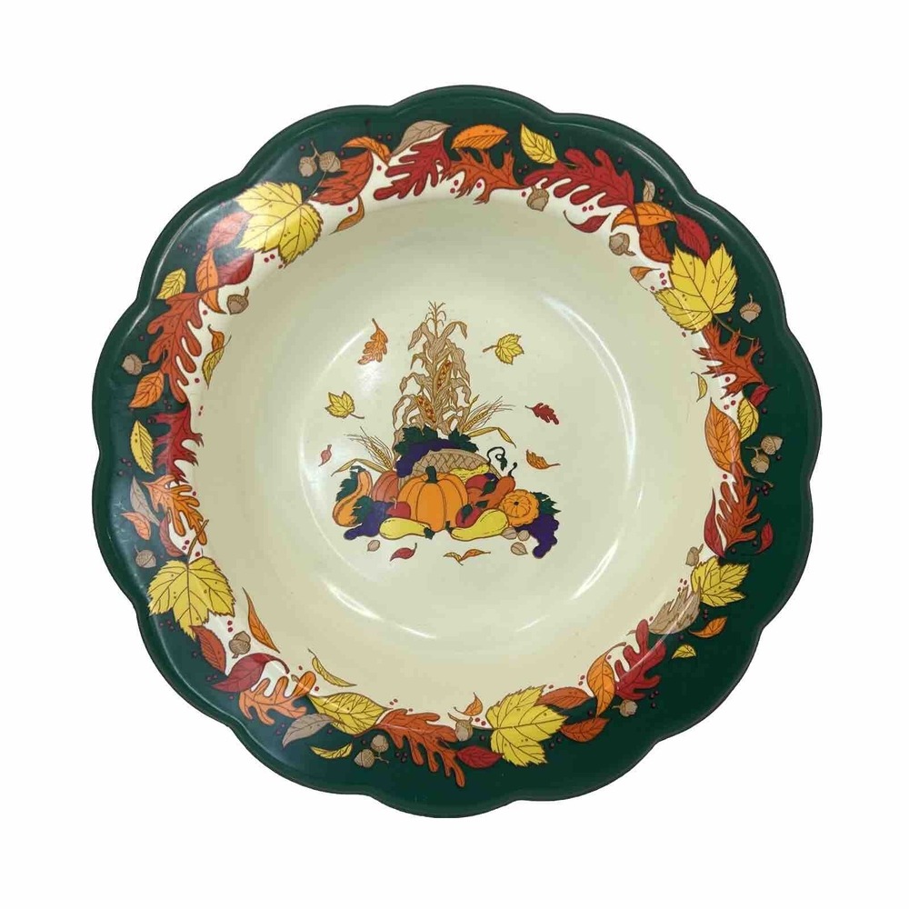 Berman Industries Plastic Harvest Serving Dish Bowl Fall Leaves Cornucopia Vtg